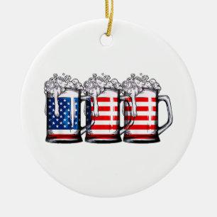 Beer American Flag 4th of July Men Women Merica Dr Ceramic Ornament