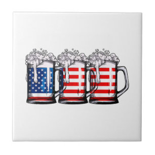 Beer American Flag 4th of July Men Women Merica Dr Ceramic Tile