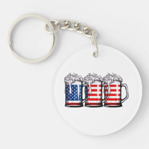Beer American Flag 4th of July Men Women Merica Dr Key Ring