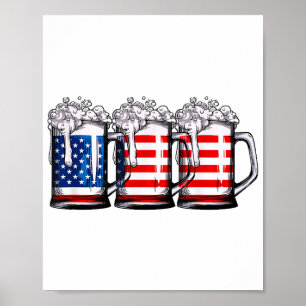 Beer American Flag 4th of July Men Women Merica Dr Poster