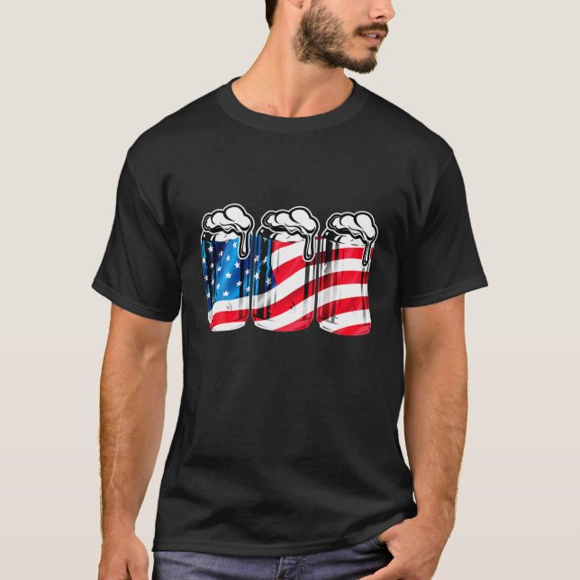 Beer American Flag 4Th Of July Men Women Merica US T-Shirt (Front)