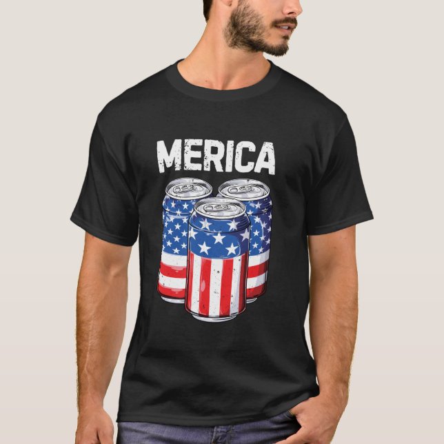 Beer American Flag 4th of July Men Women Merica US T-Shirt (Front)