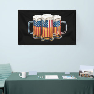 Beer American Flag 4th of July Merica Drinking USA Banner