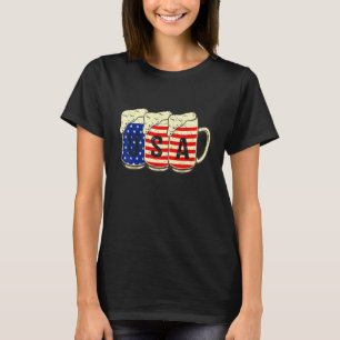Beer American Flag Drinking 4th Of July Men Women T-Shirt