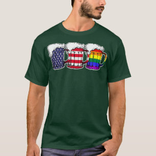 Beer American Flag Drinking Gay Pride Lesbian LGBT T-Shirt