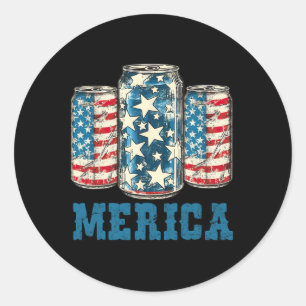 Beer American Flag Funny 4th Of July Merica Usa Dr Classic Round Sticker