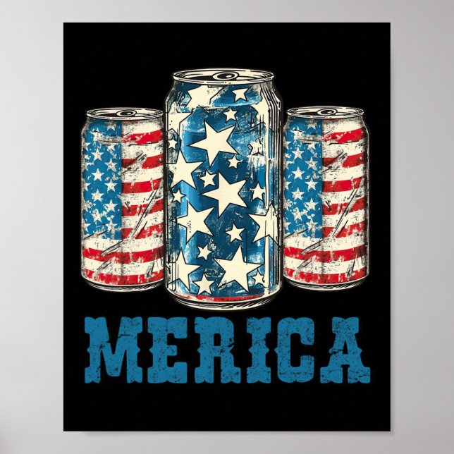 Beer American Flag Funny 4th Of July Merica Usa Dr Poster (Front)