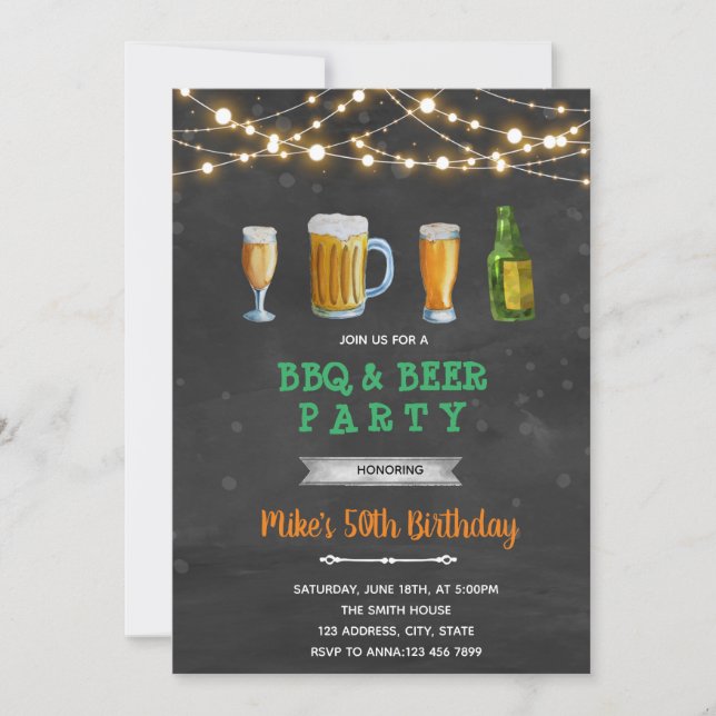 Beer and bbq adult party invitation (Front)