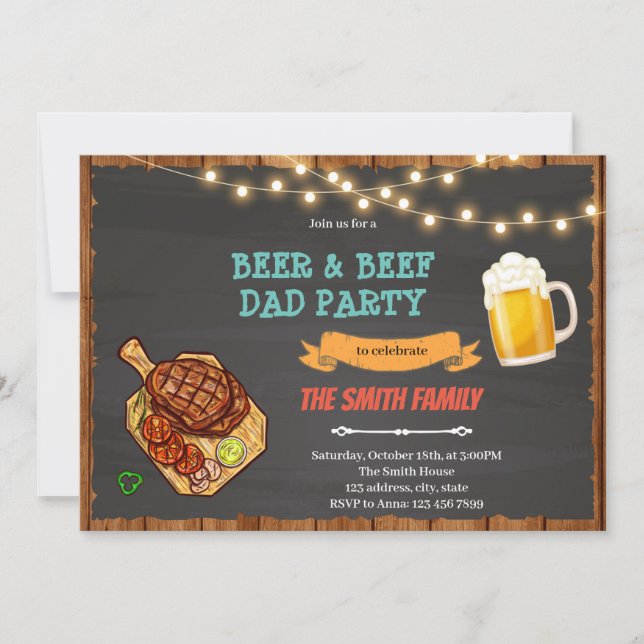 Beer and beef dad bbq party invitation (Front)