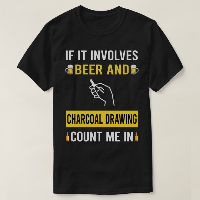 Beer And Charcoal Drawing T-Shirt (Design Front)