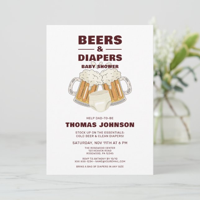 Beer and Diaper Baby Shower Party Invitation (Standing Front)
