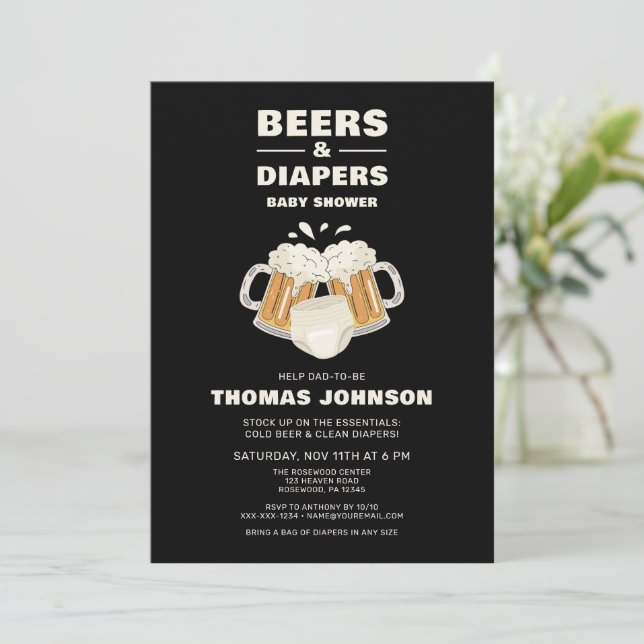 Beer and Diaper Baby Shower Party Invitation (Standing Front)