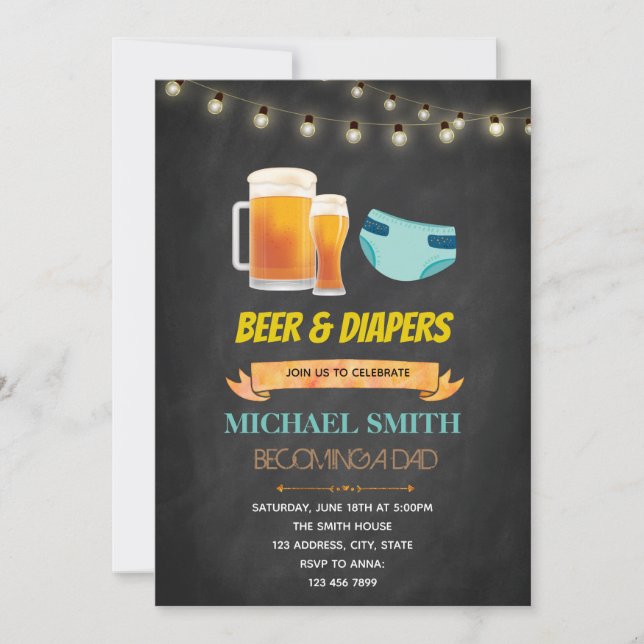 Beer and diaper birthday shower invitation (Front)