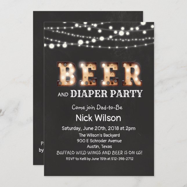 Beer and Diaper Party Chalkboard Invitation (Front/Back)