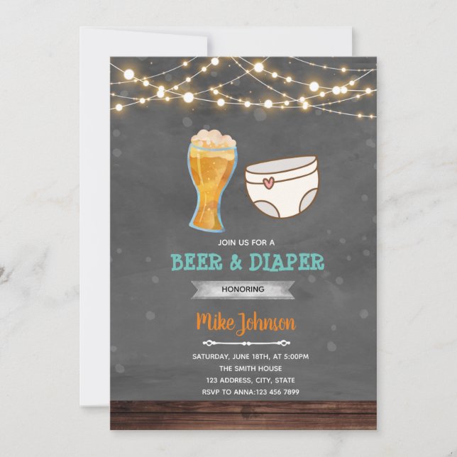 Beer and diaper party invitation (Front)