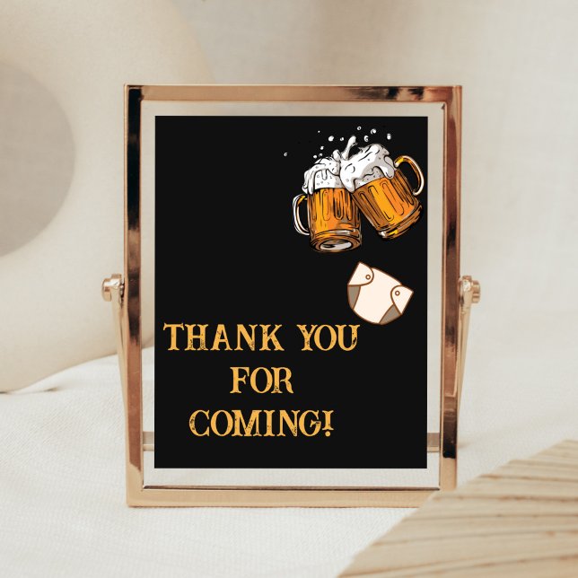 Beer and Diapers Baby Shower Thank You for Coming Poster (Brewing Diaper Party Baby Shower Thank You for Coming Sign)