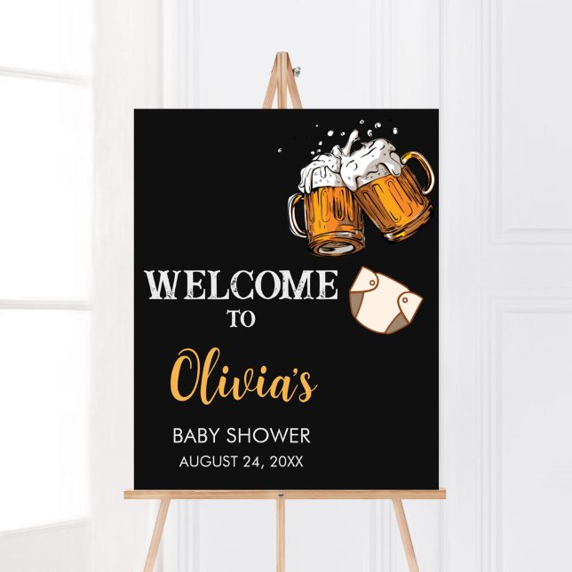 Beer and Diapers Baby Shower Welcome Poster (Brewing Diaper Party Baby Shower Welcome Sign)