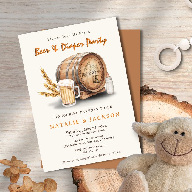 Beer and Diapers Gender Neutral Coed Baby Shower Invitation (Beer and Diapers Gender Neutral Coed Baby Shower Invitation)