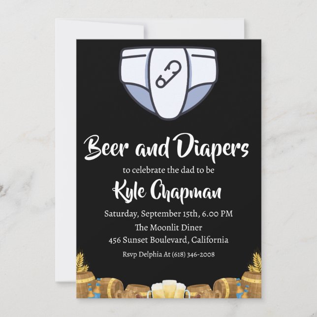 beer and diapers men's diaper party invitations (Front)