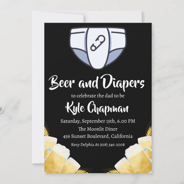 beer and diapers men's diaper party invitations (Front)