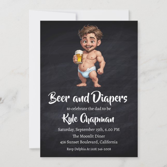 beer and diapers men's diaper party invitations (Front)
