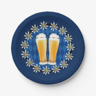 Beer and Edelweiss Oktoberfest Paper Plate