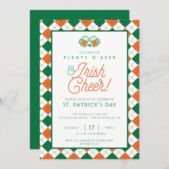 Beer and Irish Cheer Plaid St Patrick's Day Invitation (Front/Back)