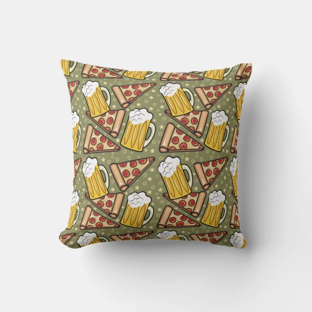 Beer and Pizza Graphic Pattern Cushion (Front)