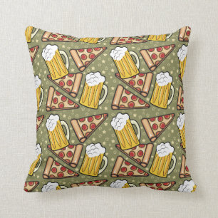 Beer and Pizza Graphic Pattern Cushion