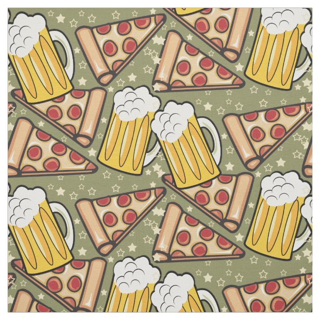 Beer and Pizza Graphic Pattern Fabric (Swatch)