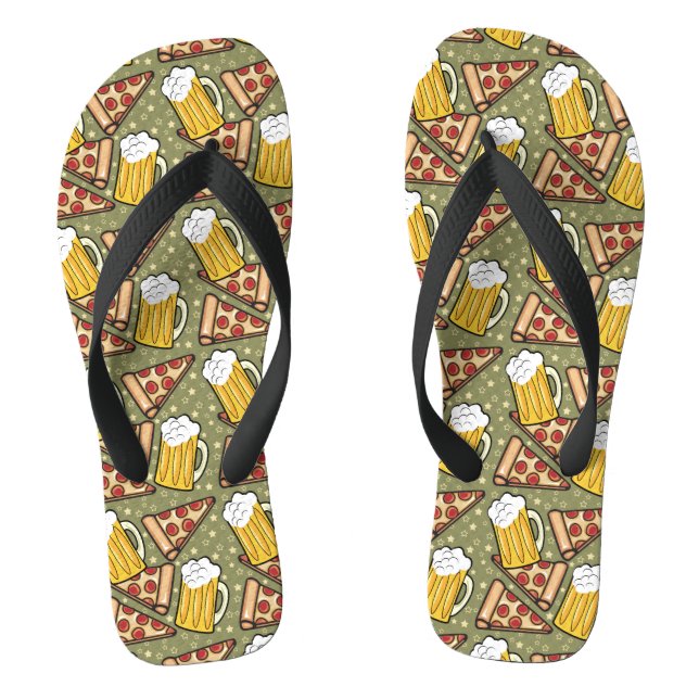 Beer and Pizza Graphic Pattern Thongs (Footbed)