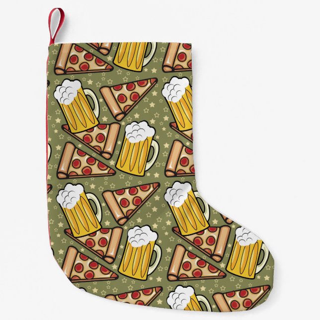 Beer and Pizza Graphic Small Christmas Stocking (Front)