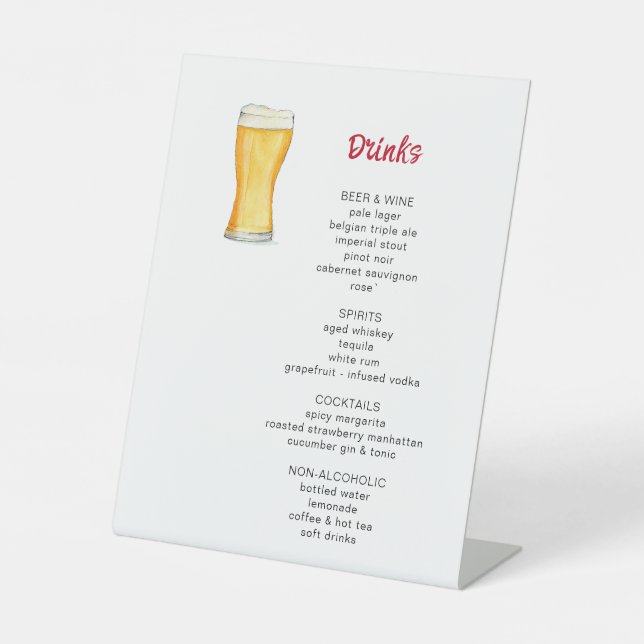 Beer and Pizza Party Drinks Menu Pedestal Sign (Front)