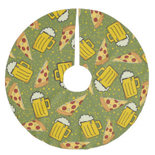 Beer and Pizza Pattern Brushed Polyester Tree Skirt