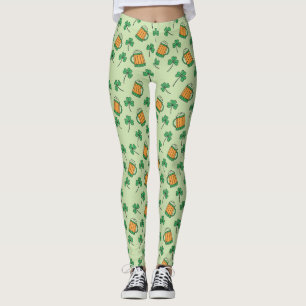 Beer and Shamrock Pattern St Patrick's Day Leggings