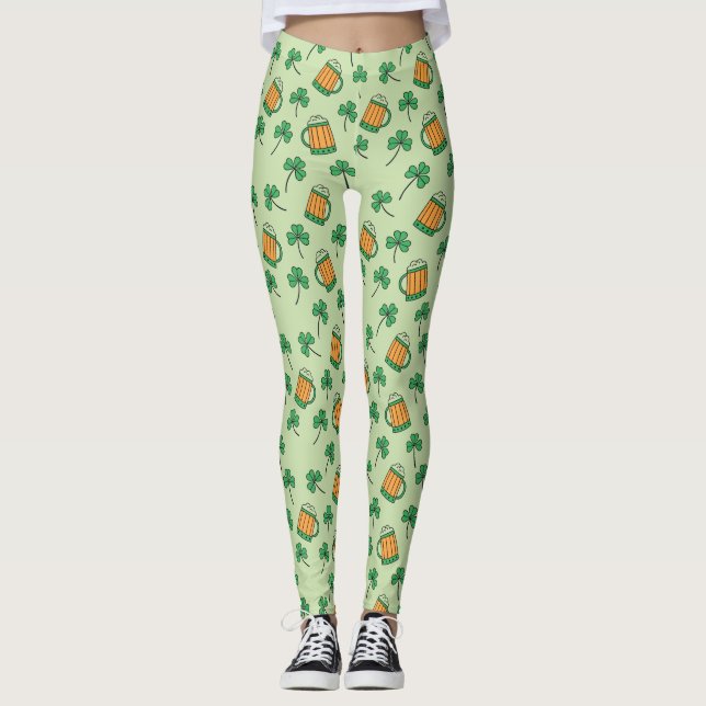 Beer and Shamrock Pattern St Patrick's Day  Leggings (Front)