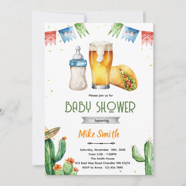 Beer and Tacos Baby Shower Invitation (Front)