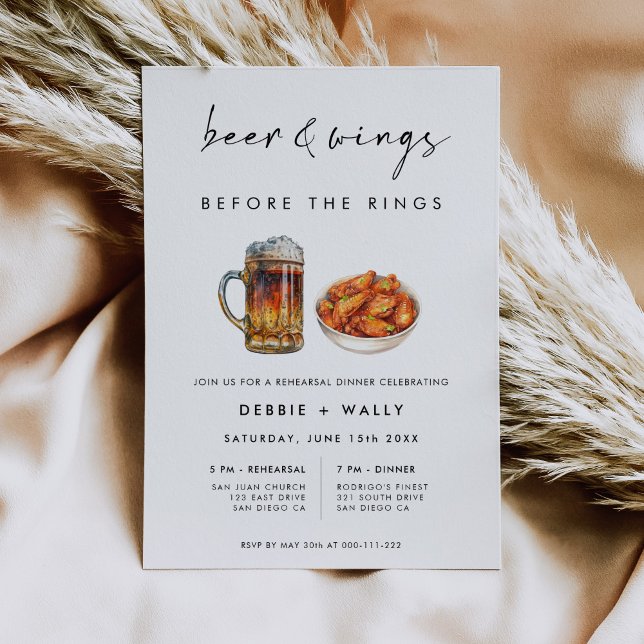 Beer and Wings Before the Rings Rehearsal Dinner Invitation (Creator Uploaded)