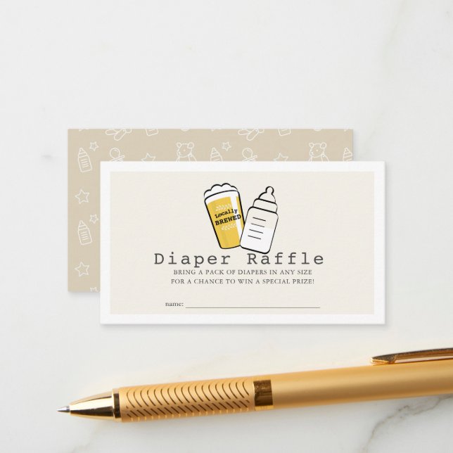 Beer & Baby Bottle Beige Baby Diaper Raffle Ticket Enclosure Card (Front/Back In Situ)