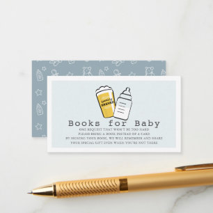 Beer & Baby Bottle Blue Baby Shower Book Request Enclosure Card