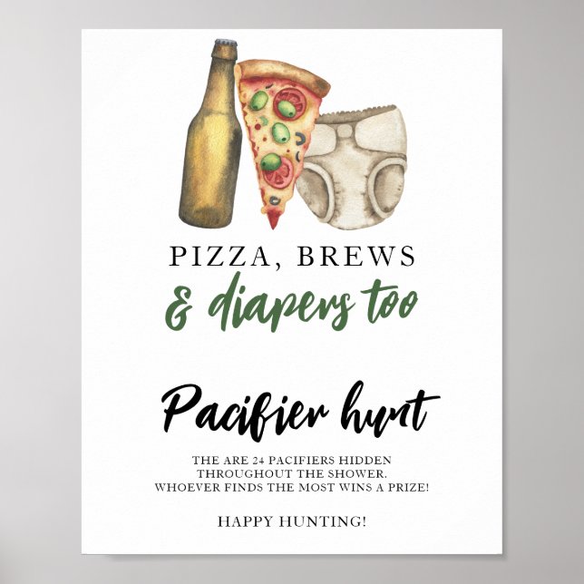 Beer baby pacifier hunt baby shower game poster (Front)