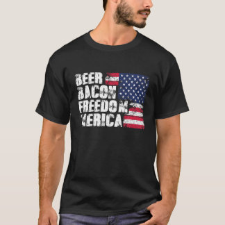 Beer Bacon Freedom Merica American Flag 4th of Jul T-Shirt