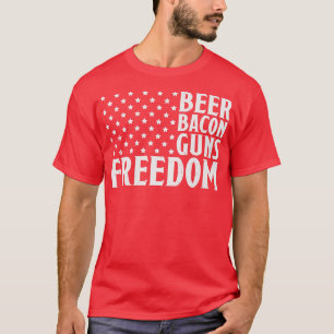 Beer Bacon Guns & Freedom American Flag  T-Shirt