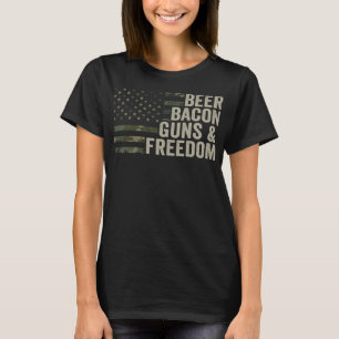BEER BACON Guns & FREEDOM - Funny BBQ Drinking Gun T-Shirt