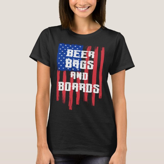 Beer Bags and Boards Cornhole Game American Flag T T-Shirt (Front)