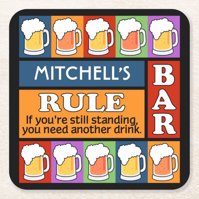 BEER Bar Pop Art custom name coasters (Front)