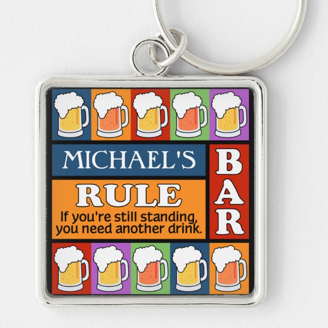 BEER Bar Pop Art CUSTOM NAME key chain (Front)