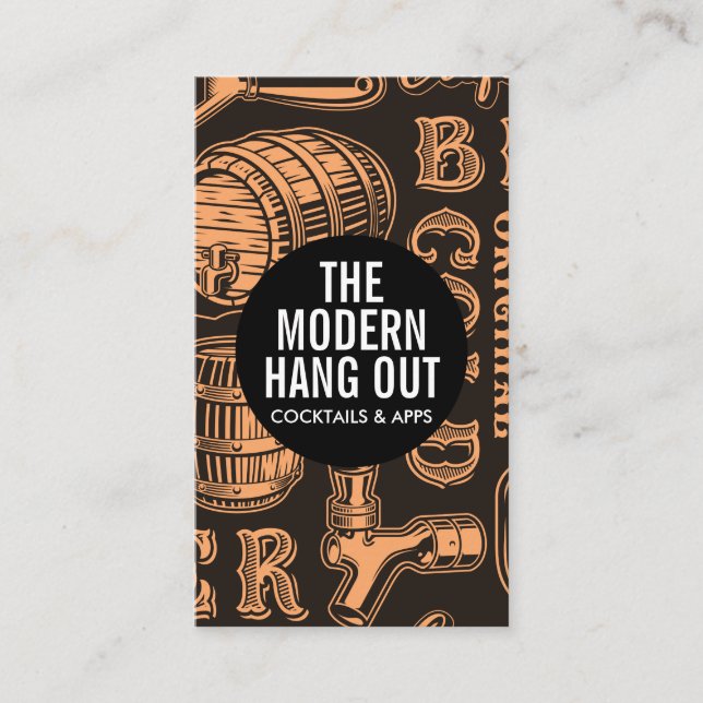 Beer Barrel and Tap Brewery | Restaurant Business Card (Front)
