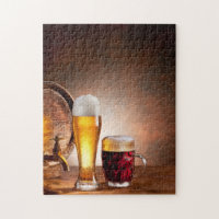 Beer barrel with beer glasses on a wooden table 2