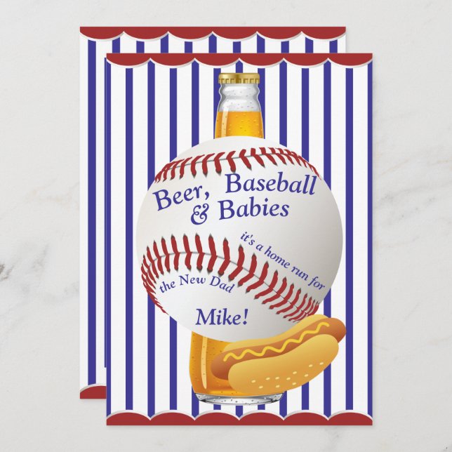 Beer Baseball and Babies Daddy Baby Shower Invitation (Front/Back)
